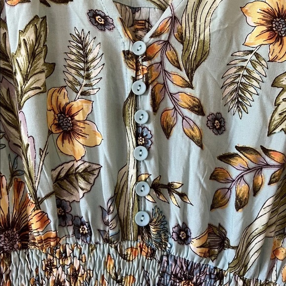 Petal and Pup Sz S Blue Floral Maxi Flutter Sleeve Ruched Waist V-Neck Sundress - Picture 9 of 9